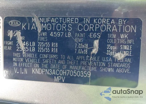 2017 Kia Sportage Ex из США, поврежденный, VIN KNDPN3AC0H7050359